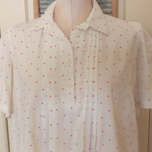 Summer Top Short Sleeves White Red Stars Collar - Picture 7 of 9